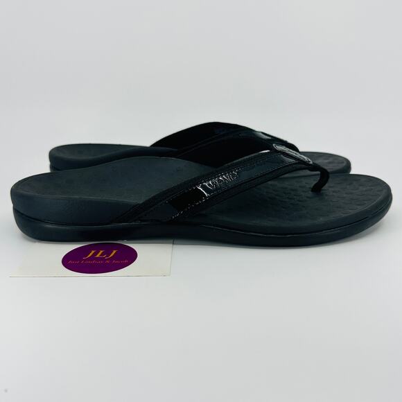 Vionic Women's Tide Toe Post Patent Leather Black Comfort Thong Sandals Size 9 - Picture 1 of 13